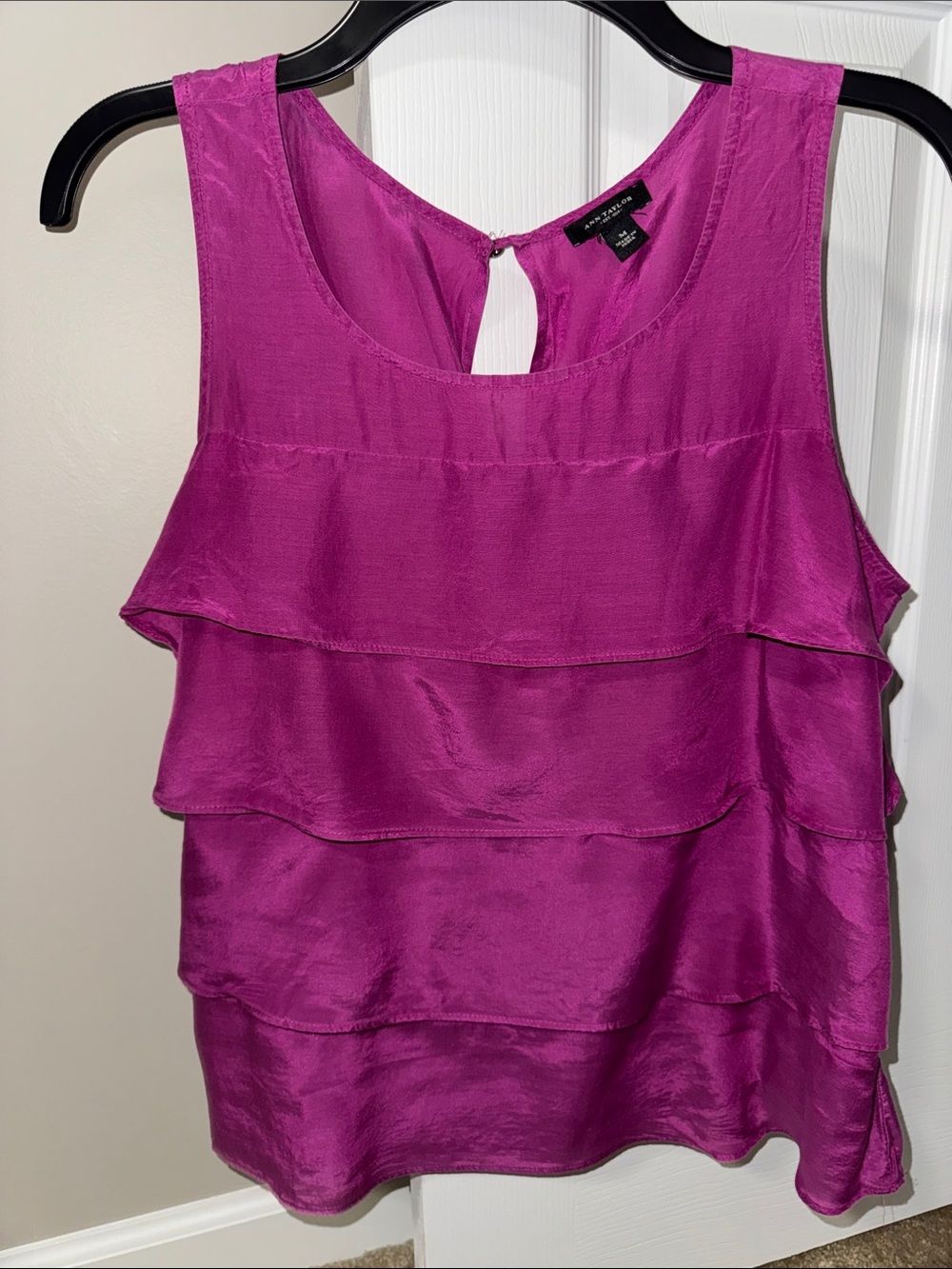 Ann Taylor Silk Fuchsia Layered Ruffle Tank Top